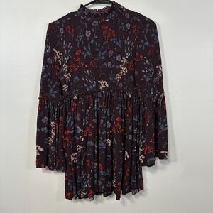 Free People Lucky Loosey Floral Long Sleeve Medium Shirt Blouse Smocked Boho